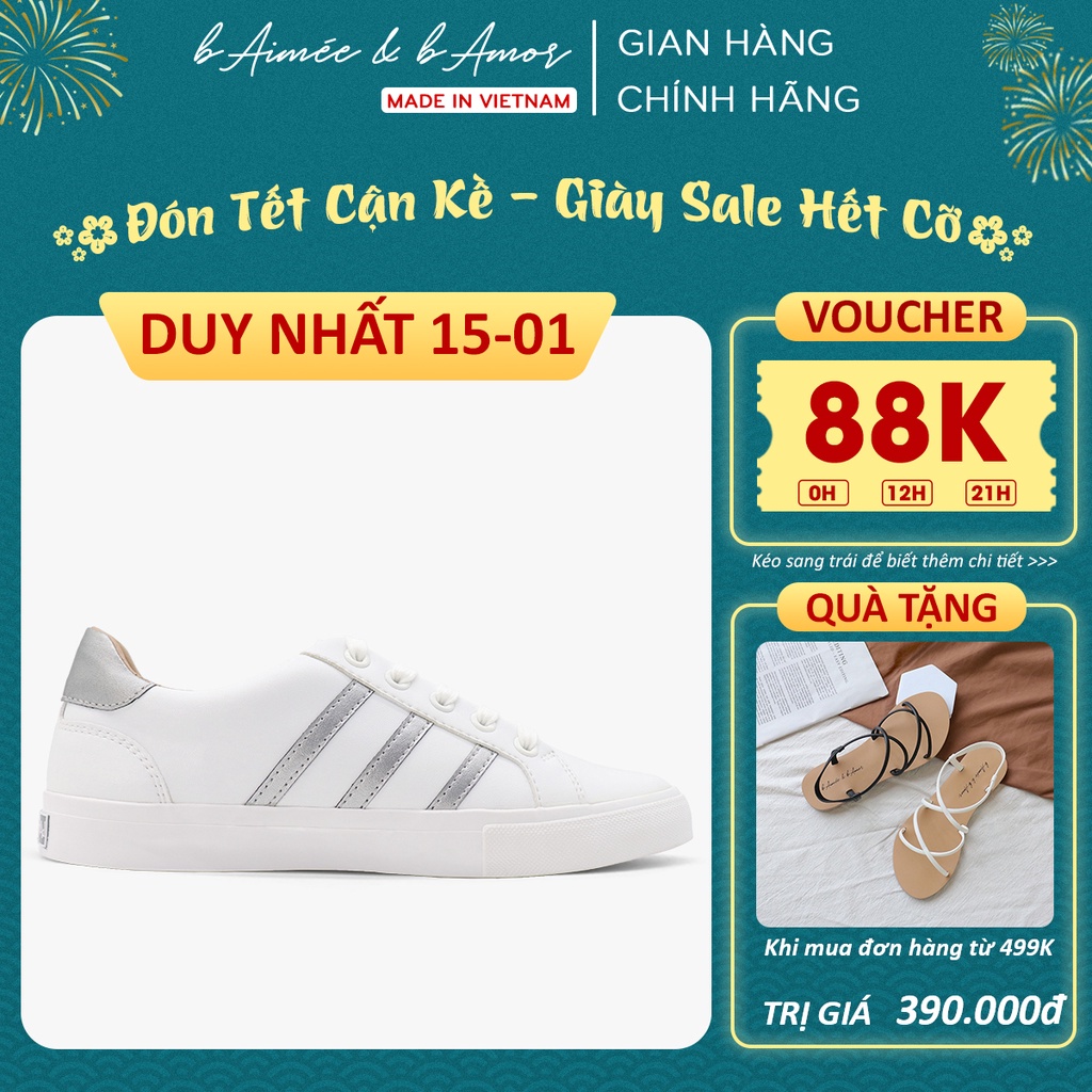 Giày thể thao nữ sneaker đẹp màu trắng dáng giày bata đế bằng cổ thấp chính hãng bAimée &amp; bAmor - MS1566