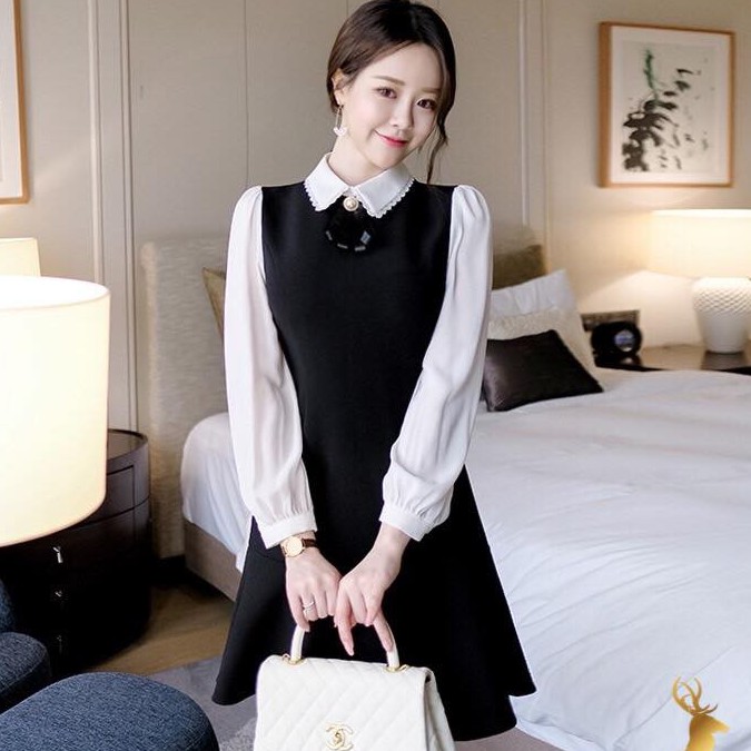 Đầm Xòe Cổ Trụ Cột Nơ Hàng Thiết Kế Thời Trang Esther Fashion