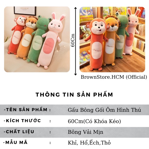 Gối ôm thú nhồi bông size 60Cm êm mịn dễ thương cao cấp ZinZon