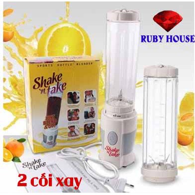 [CHÍNH HÃNG]Máy xay sinh tố 2 cốc Shake, Máy xay cầm tay đa năng 2 cối xay kèm vòi hút tiện dụng - Ruby House