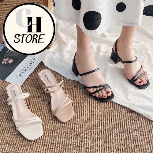 Sandal cao gót, dép nữ quai mảnh đế vuông 5p Mã H16