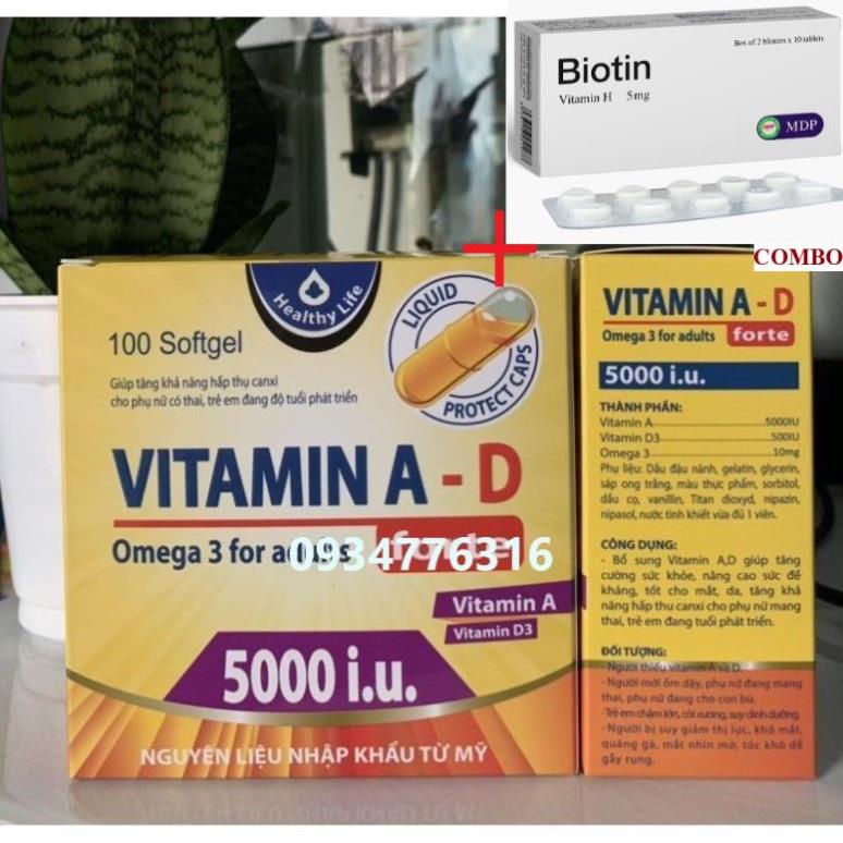 Combo Biotin 5mg+ ✅ Viên Uống Vitamin A D Bổ Sung Giảm Nguy Cơ Khô Mắt Hỗ Trợ Đẹp Da