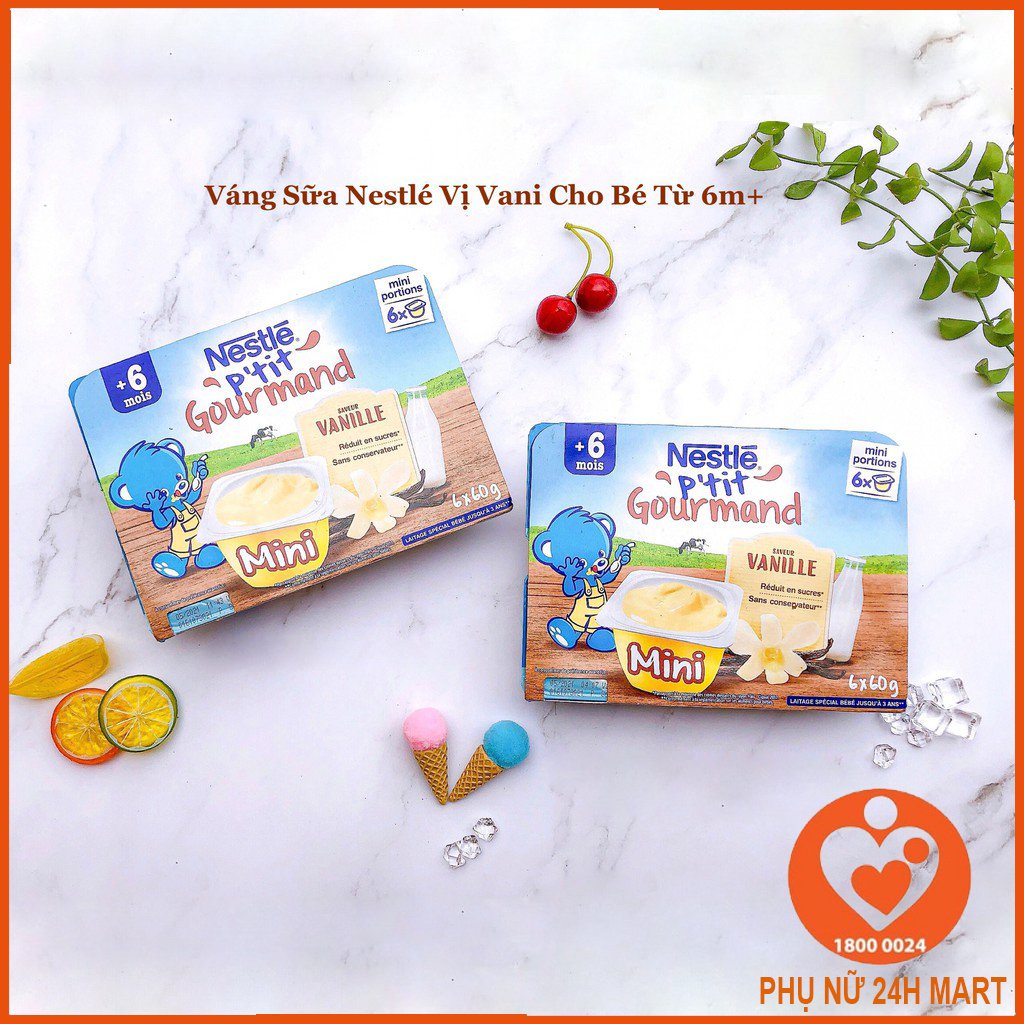 Váng sữa nestle Pháp vị vani 6 hộp x 60g, Váng sữa cho bé bổ sung dinh dưỡng tăng cân tự nhiên