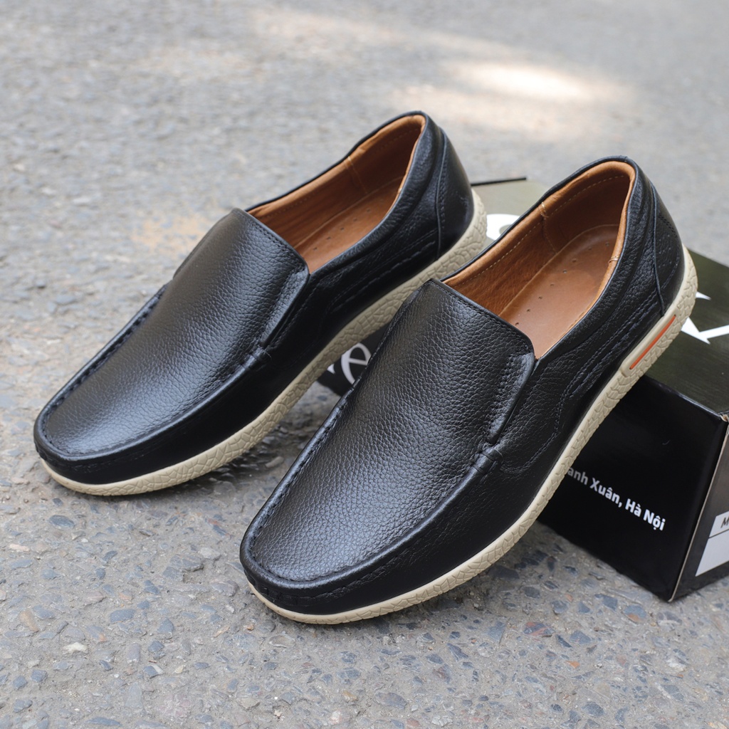Giày slipon nam da bò vân hạt, giày lười nam da thật đế khâu chắc chắn - HT.NeO4474