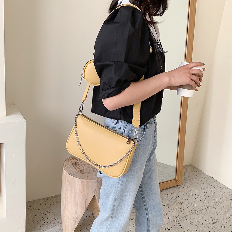 2020 new women's bags, three-in-one satchel, simple armpit baguette, fresh shoulder bag