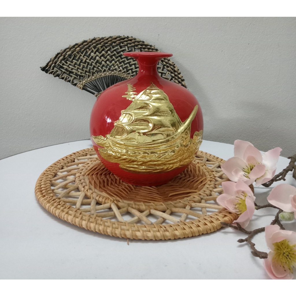 Bình hút lộc hoa Sen dát màu đỏ,Gốm sứ bát tràng cao cấp,Trang trí nhà cửa,decor,tặng tân gia,khai trương