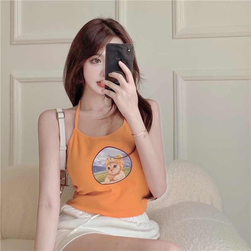 Áo croptop hai dây in họa tiết hoạt hình xinh xắn thời trang trẻ trung cho nữ | BigBuy360 - bigbuy360.vn