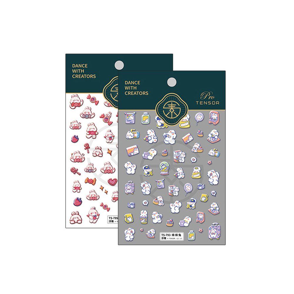 Miếng Dán Trang Trí Móng Tay Họa Tiết Thỏ Hoạt Hình 5D Nhiều Màu Sắc