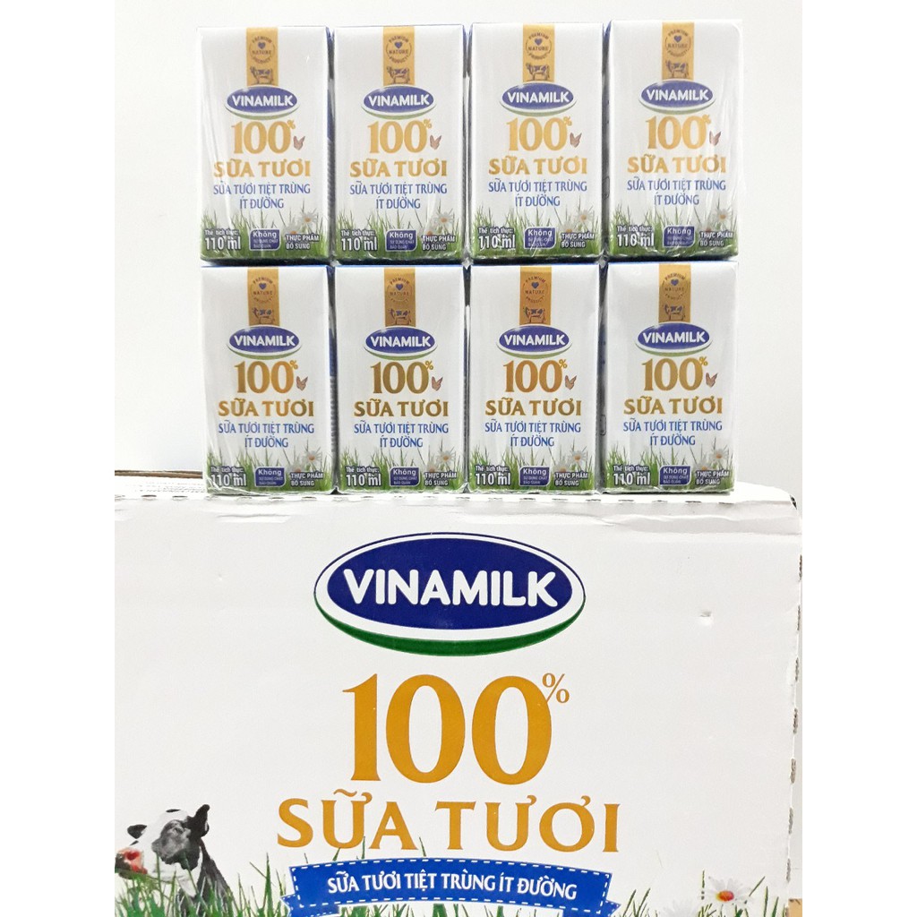 Thùng 48 Hộp 110ml Sữa Tươi Tiệt Trùng 100% Ít Đường Vinamilk