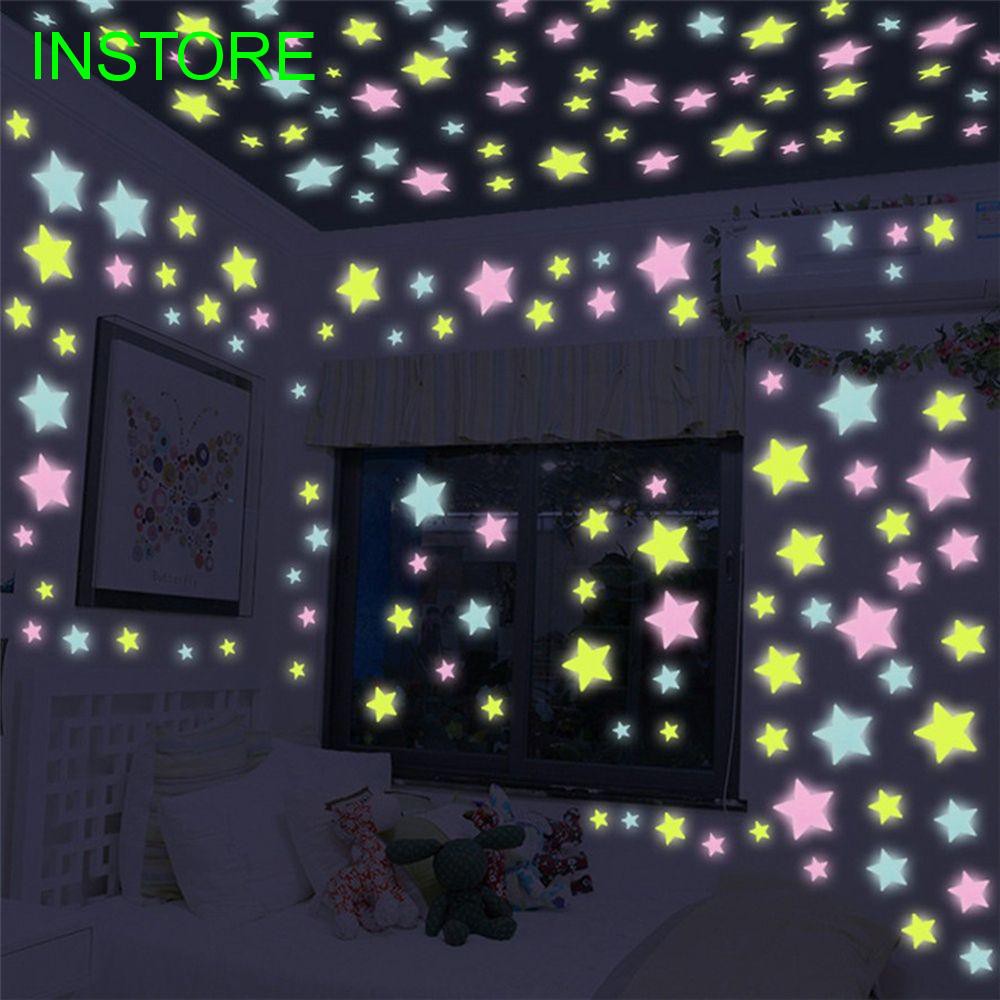 Set 100 ngôi sao 3D phát sáng trong tối trang trí nhà ở phòng ngủ