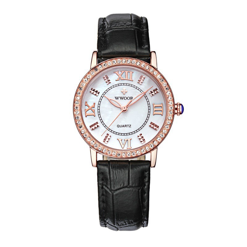 FREESHIP 99K TOÀN QUỐC_ ĐỒNG HỒ NỮ WWOOR 8807 DÂY DA CAO CẤP,VIỀN ĐÁ SANG TRỌNG Bán lẻ giá sỉ