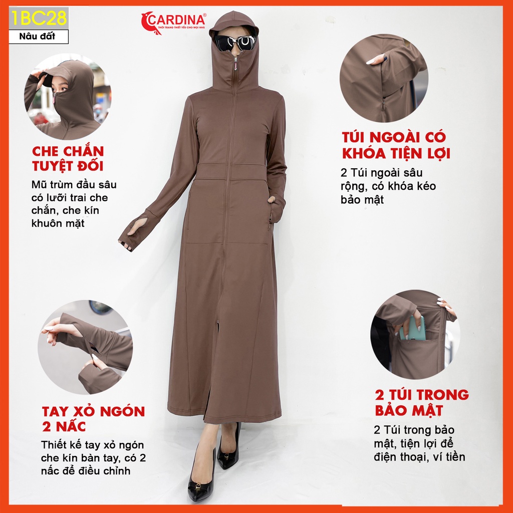 Áo chống nắng nữ CARDINA 2 lớp dáng dài liền thân chất thun lạnh Nhật cao cấp chống tia uv lưới thoáng khí 1BC