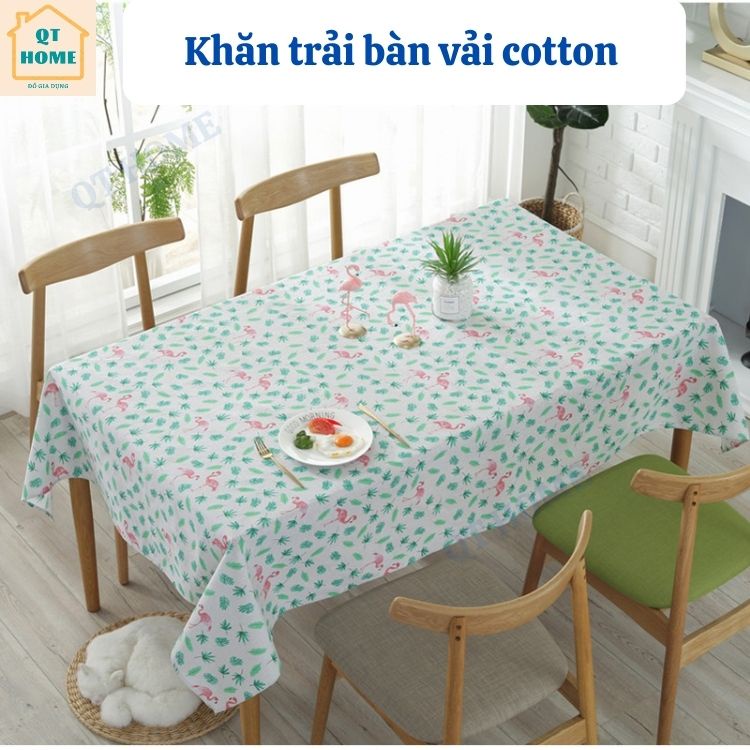Khăn Trải Bàn Vải Cotton Họa Tiết Hồng Hạc