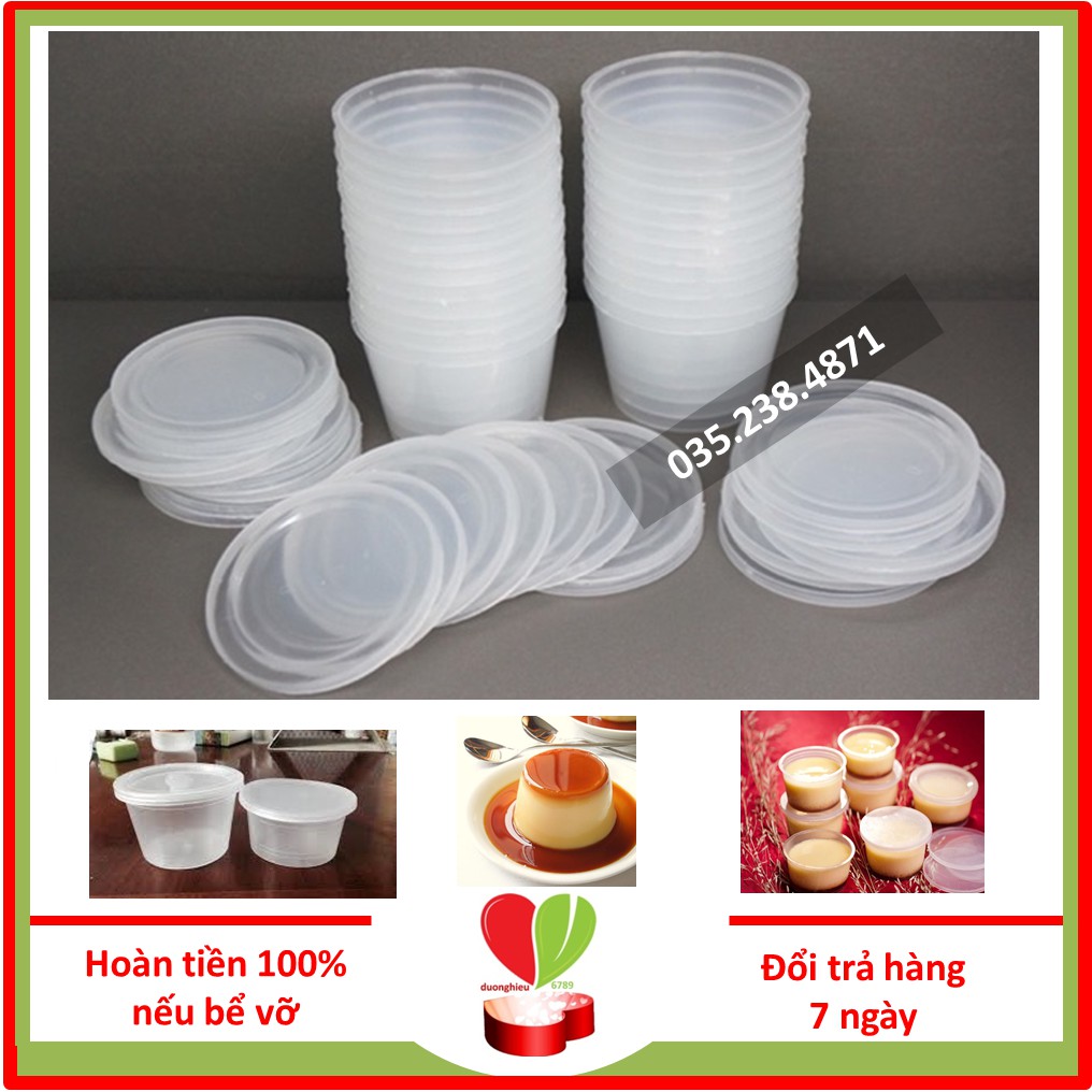 [Tặng 5 thìa] Combo 10 Hộp Nhựa, Hủ nhựa làm Caramen (Flan) loại tròn - Duonghieu6789