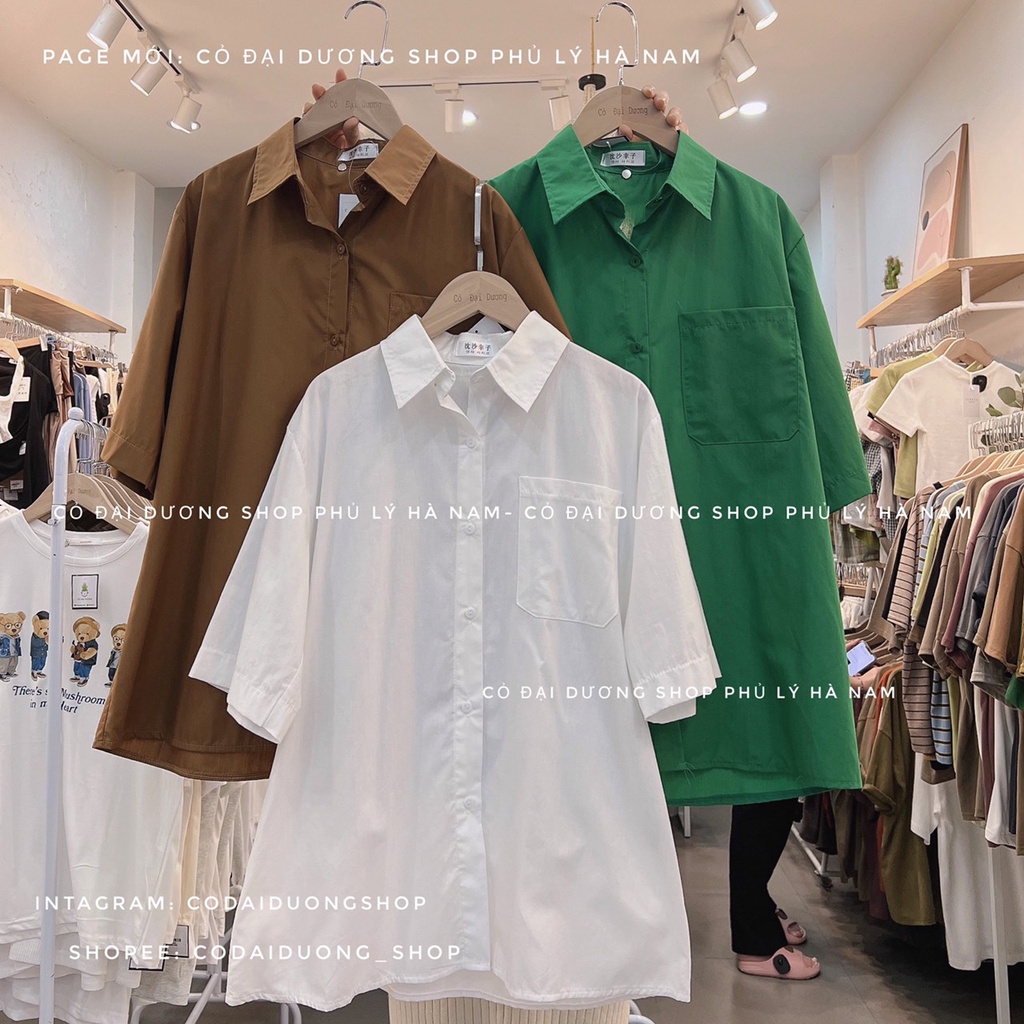Áo sơ mi cộc tay túi ngực 3 màu dáng rộng trẻ trung cá tính/ Áo sơ mi học sinh phom thụng ulzzang dễ phối đồ_ranstore
