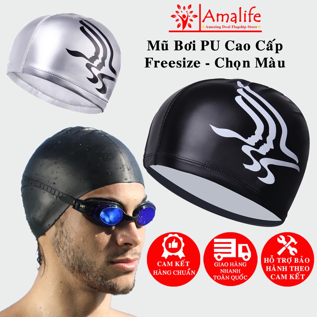 COMBO Mũ Bơi PU và Kính Bơi Bịt Tai Cao Cấp – Tặng Kèm Bịt Mũi và Bịt Tai Rời Tiện Dụng Hãng Amalife