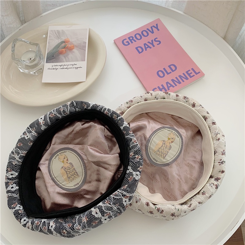 Mũ Beret Vải Ren Thêu Hoa Thoáng Khí Thời Trang Mùa Hè Xinh Xắn Cho Nữ