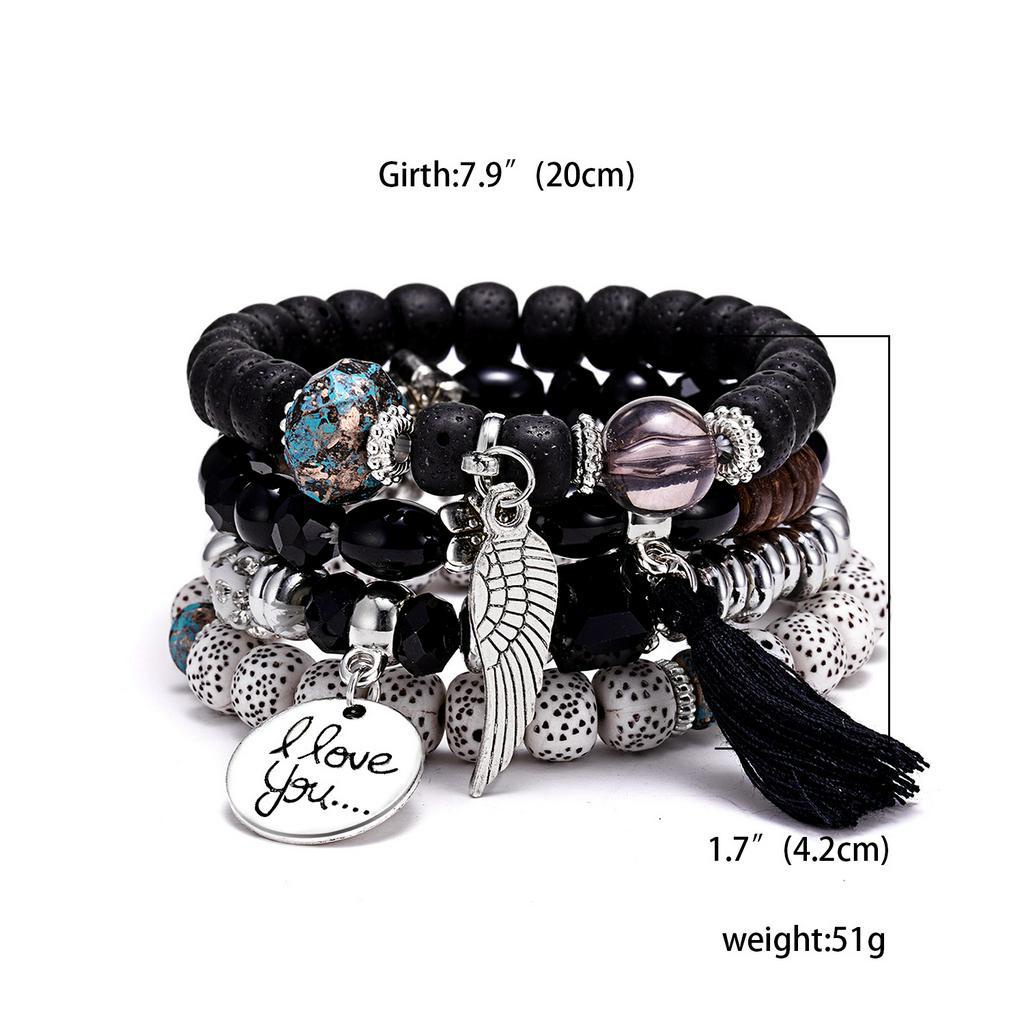 Set 4 vòng đeo tay Gmai chuỗi hạt đá mặt in I LOVE YOU thời trang cho nam