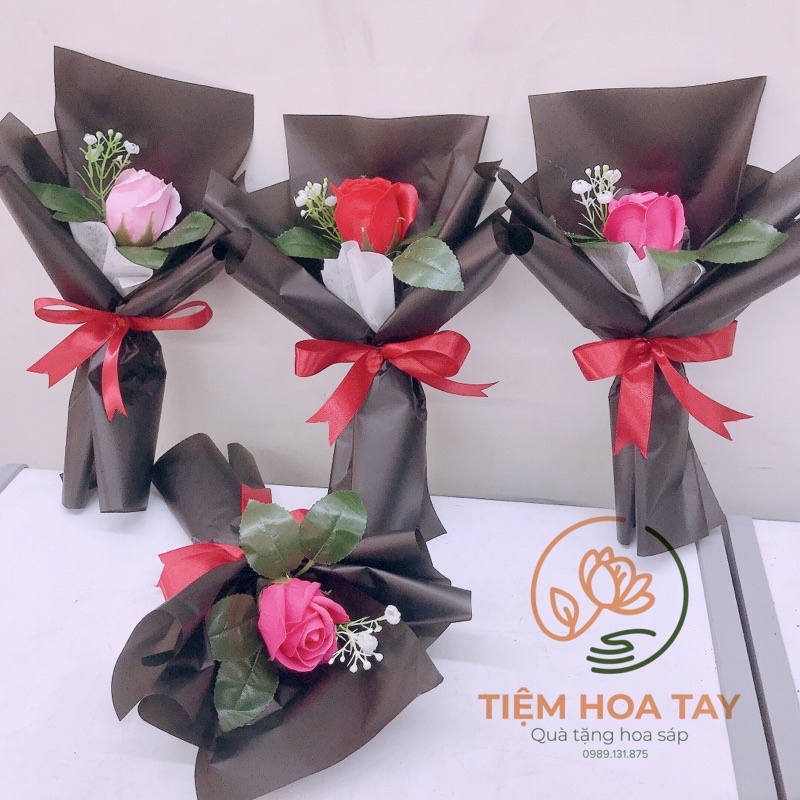 Bó hồng sáp thơm 1 bông to xoè cao 28cm