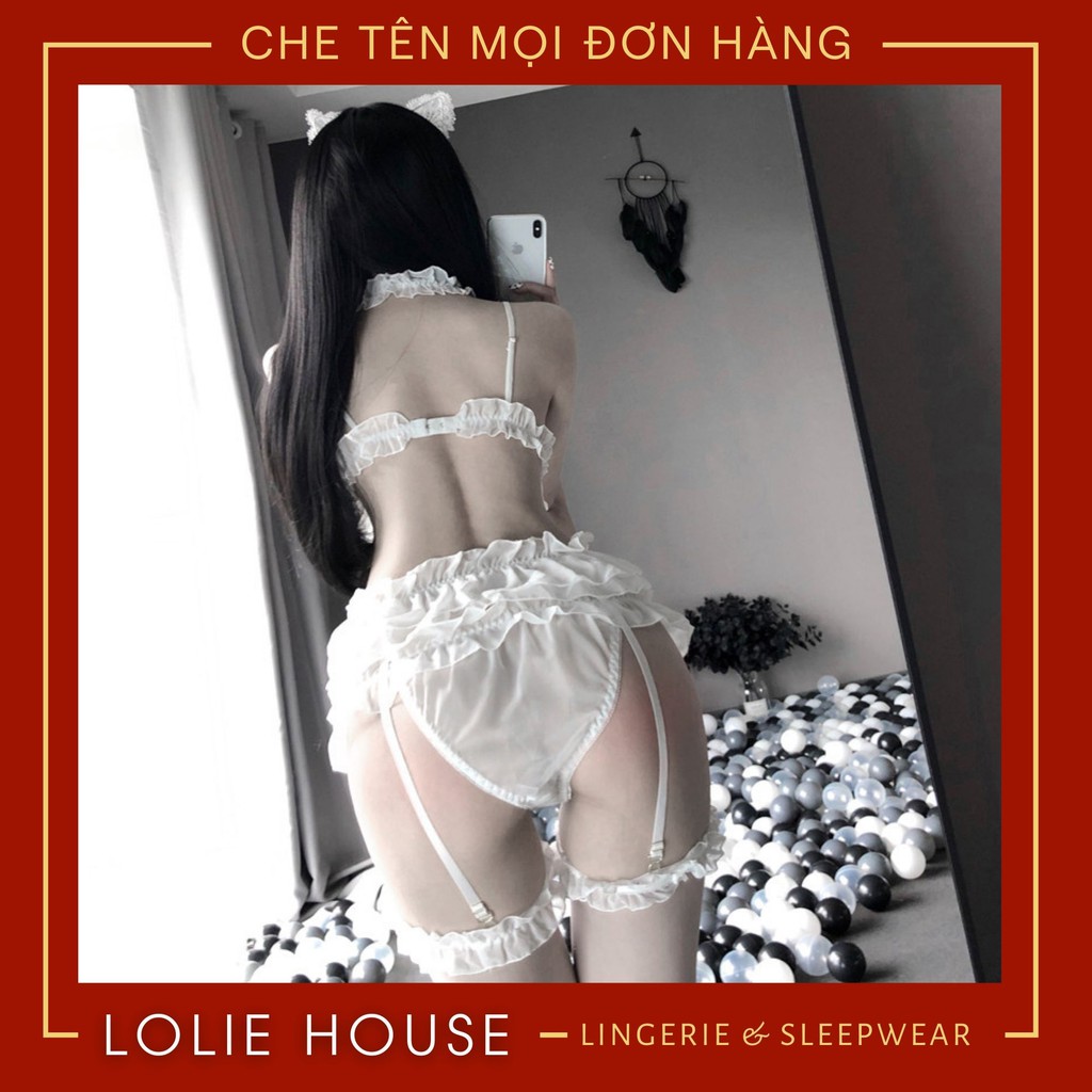 Bộ đồ ngủ Cosplay Sexy Body Voan - Set nội y gợi cảm sexy đính nơ LOLIE HOUSE - SS3