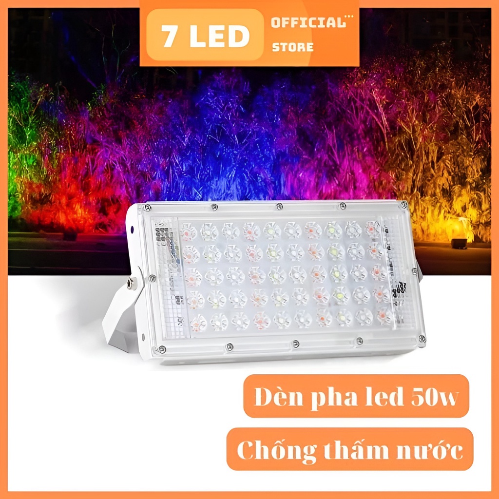 Đèn Led pha 50W siêu sáng 220V - đèn pha led sáng trắng , nháy 7 màu chống nước