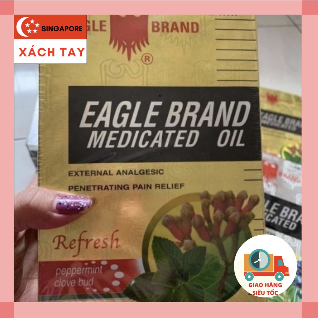 🇸🇬XÁCH TAY🇸🇬Dầu Gió Vàng Con Ó 2 Nắp 24ml SINGAPORE EAGLE BRAND MEDICATED OIL CHÍNH HÃNG