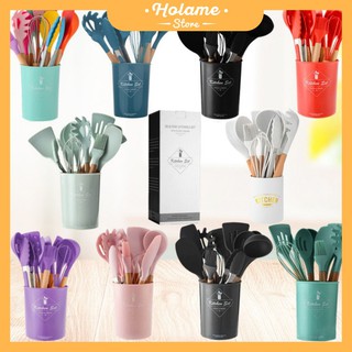 Bộ dụng cụ làm bánh, dụng cụ làm bánh silicon 11 món cán gỗ - chống dính hiệu quả