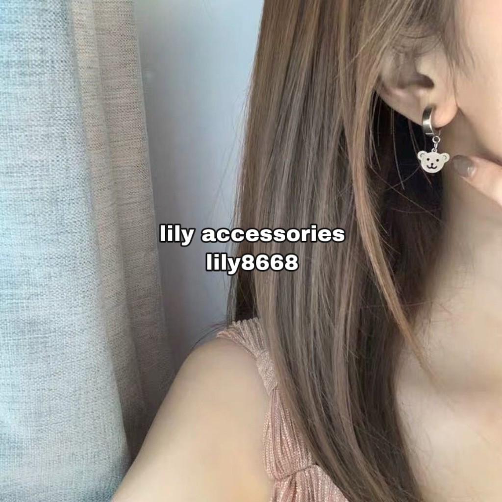 khuyên tai titan phối mặt gấu không gỉ không đen không dị ứng khuyên vành tai nam nữ