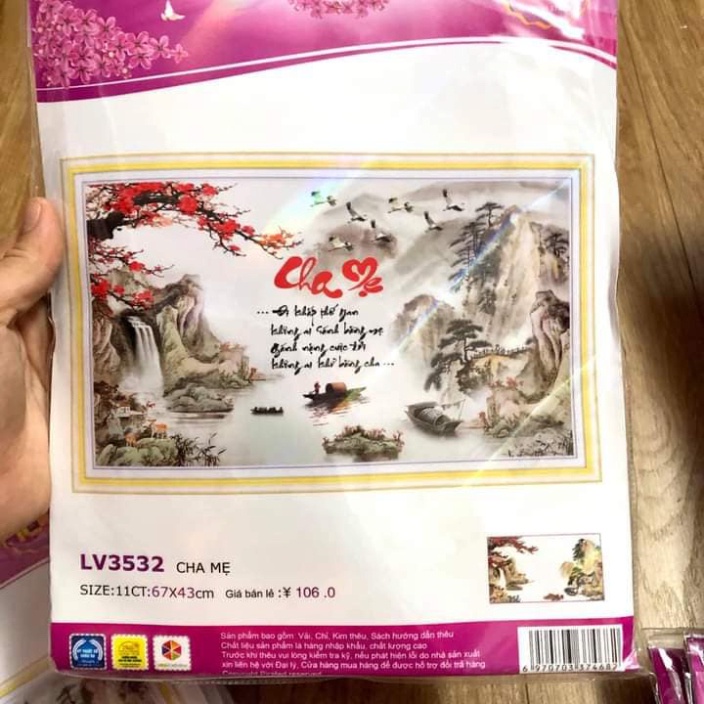 Tranh đính đá - Tranh thêu thư pháp Cha Mẹ LV574,LV3532