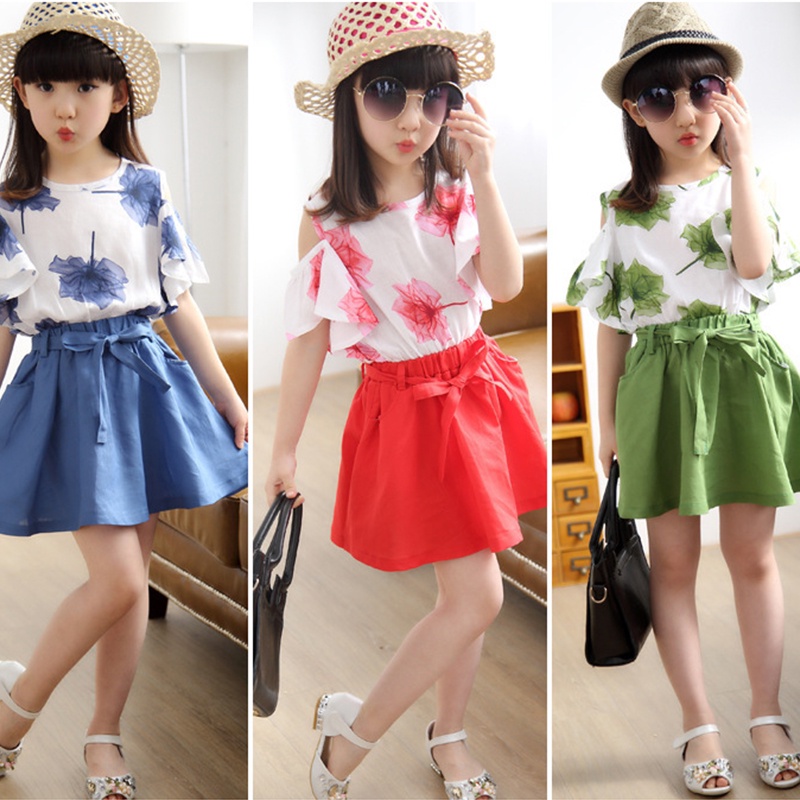 Đầm In Hình Lá Phong Thời Trang Cho Bé Gái