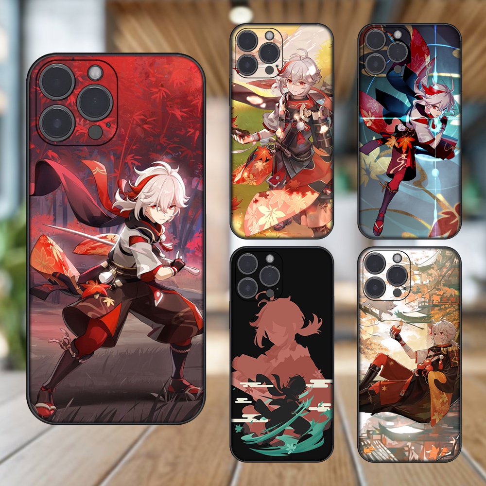 Ốp lưng iPhone 13 Pro Max dẻo đen cạnh vuông in hình Kazuha Genshin Impact