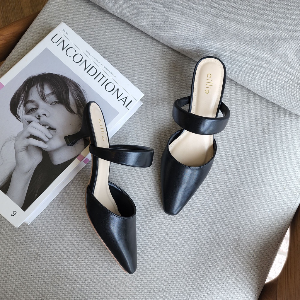 Giày sục cao gót slingback nữ mũi nhọn thanh lịch quai ngang thời trang fashion gót nhọn cao 5cm đi làm Cillie 1078