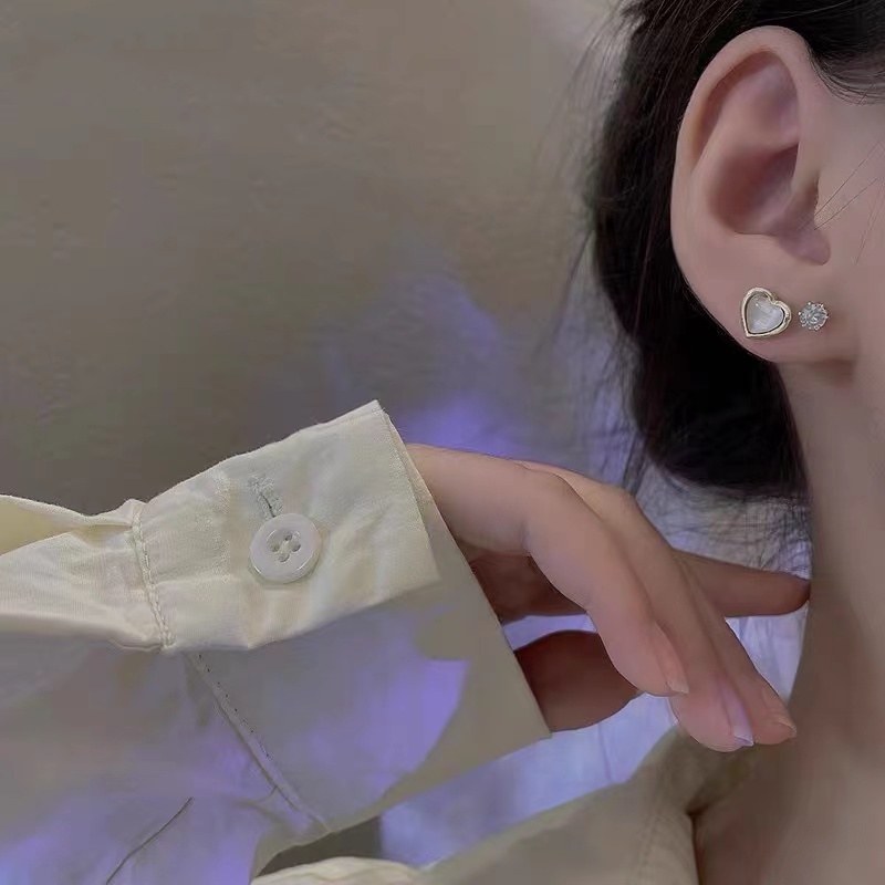 Bộ Bông Tai Hình Trái Tim Mạ Bạc 925 Thiết Kế Đơn Giản Thời Trang Cho Nữ