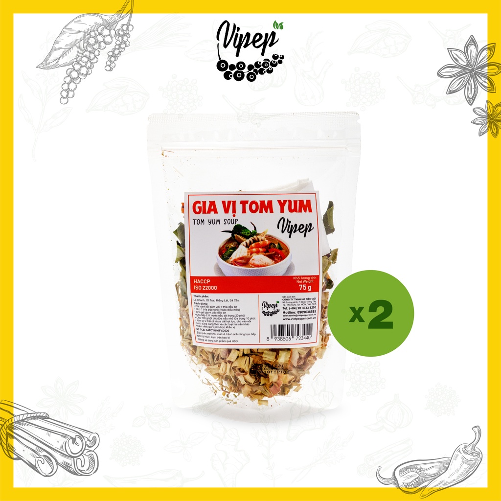 Combo 2 gói gia vị lẩu thái Tomyum Vipep 75g - chuẩn nước lẩu Hadilao, gói tiện lợi chế biến tại nhà