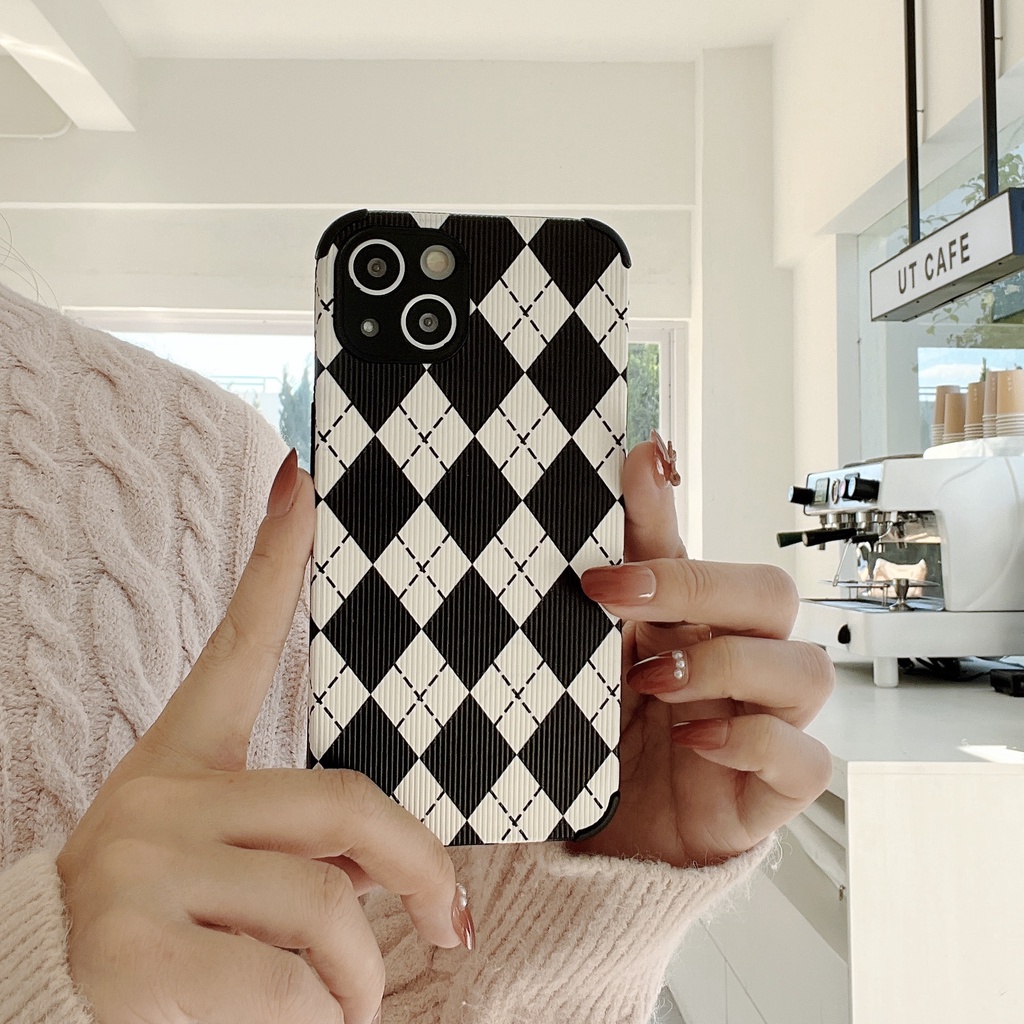 Ốp Điện Thoại Da Cừu Họa Tiết Hình Học Màu Trắng Đen Cho iPhone 13 12 11 Pro Max Mini XS XR X 8 7 6 6S Plus + SE 2020