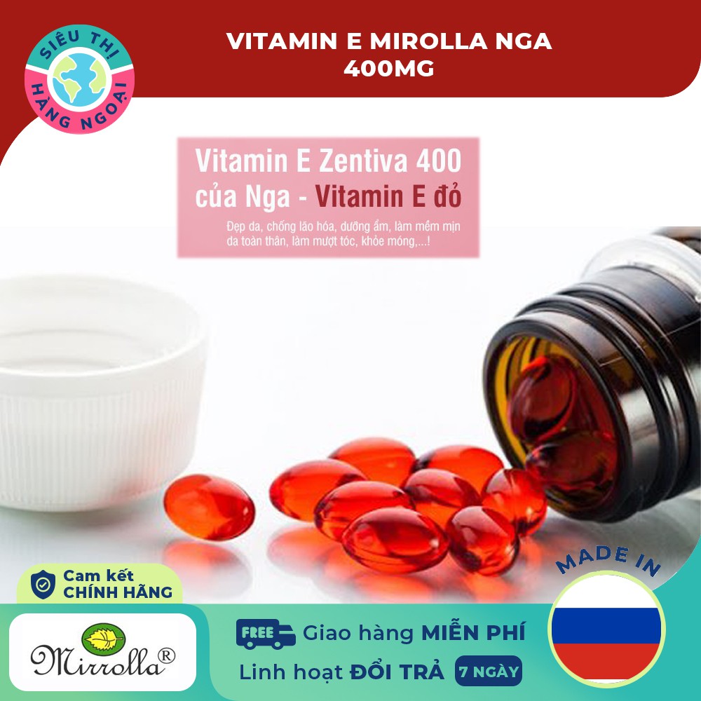 Vitamin E Đỏ Nga Mirrolla 400mg Hộp 30 Viên  [Hàm lượng vitamin E lên tới 400mg] | BigBuy360 - bigbuy360.vn