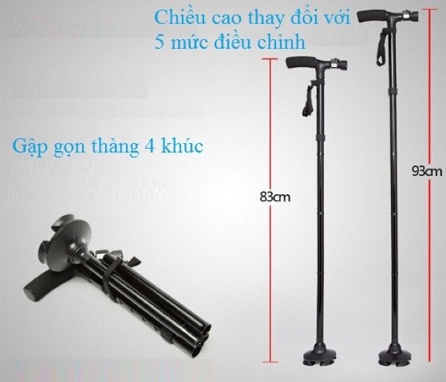 [SALE 10%] Gậy gấp gọn chống trượt có đèn pin cho người già cao tuổi