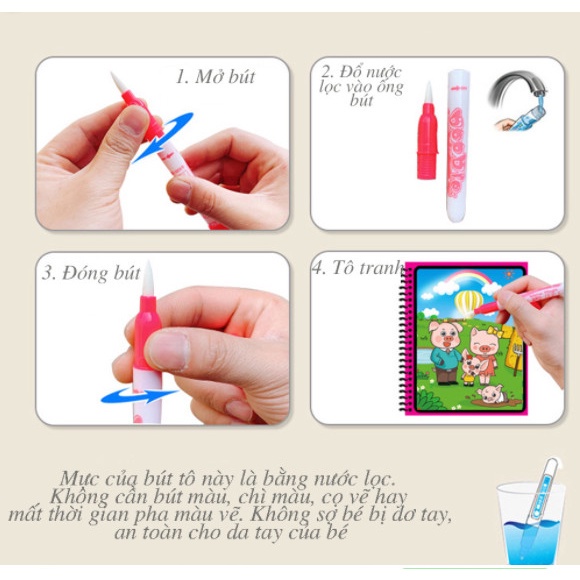 Tranh Tô Màu Nước Ma Thuật Magic Water Book Tranh Tô Thần Kì hơn 20 chủ đề cho bé