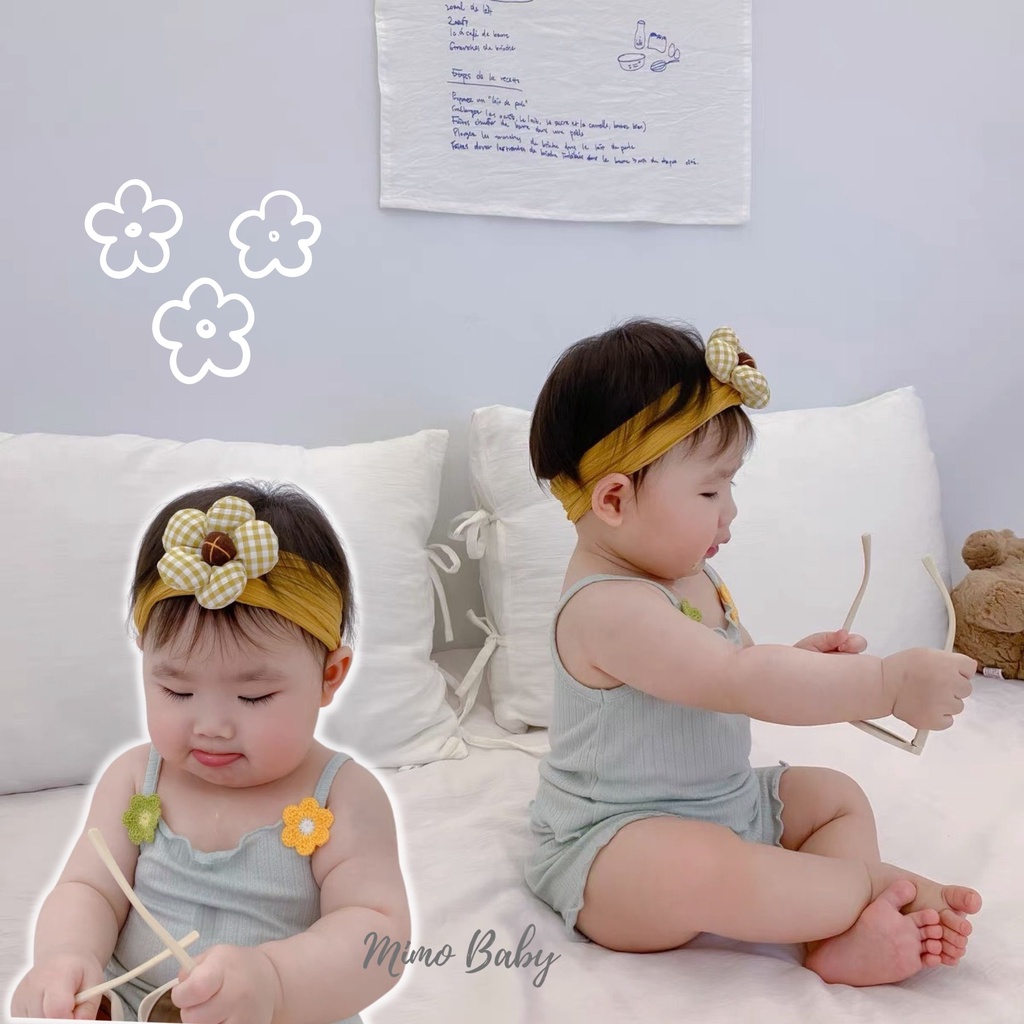 Băng đô thun bản to đính hoa phồng đáng yêu cho bé gái BD66 Mimo Baby