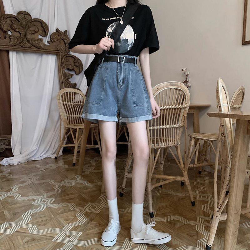 Quần Short Xiaozhainv Denim Lưng Cao Phong Cách Hàn Quốc Retro Cho Nữ