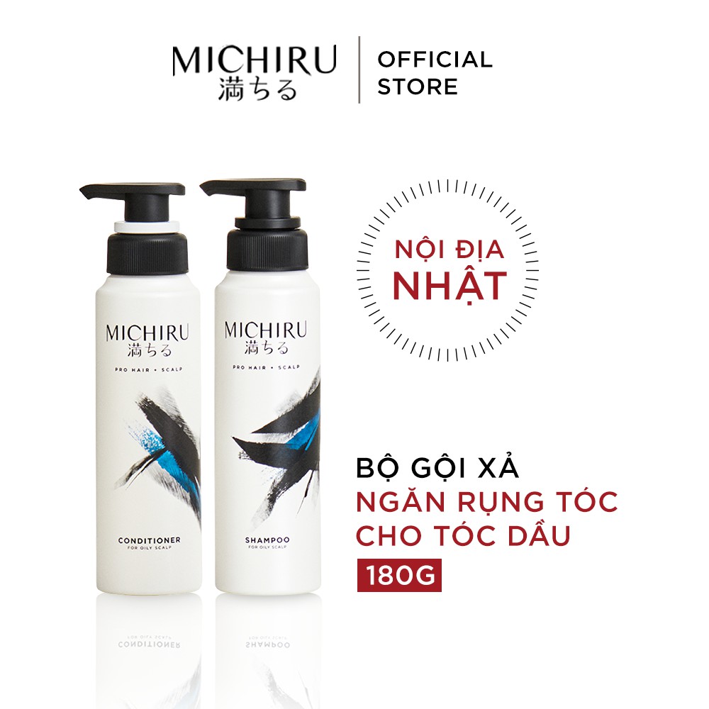 Bộ dầu gội đầu và dầu xả tóc MICHIRU ngăn rụng tóc cho tóc dầu Ngăn rụng tóc đến 95% (Gội 180gr + Xả 180gr)