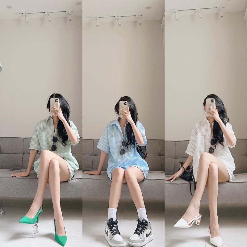 [ 𝐅𝐑𝐄𝐄 𝐒𝐇𝐈𝐏 ]  SET SƠ MI SỐP NỔ Samhyewear VẢI CARO TƠ NHŨ QC SỊN ĐÉT