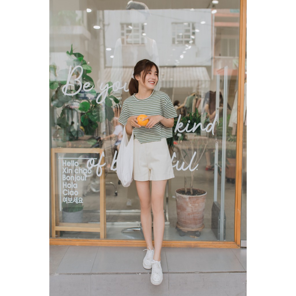 [ Miều ] Áo croptop họa tiết sọc CR Basic