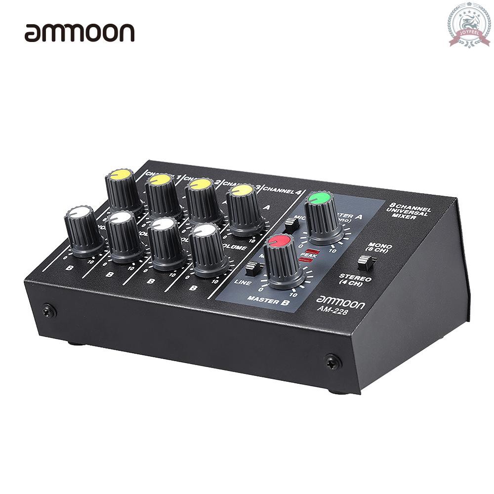 Bộ trộn âm thanh stereo Mono âm thanh kim loại với nguồn điện J&F ammoon AM-228