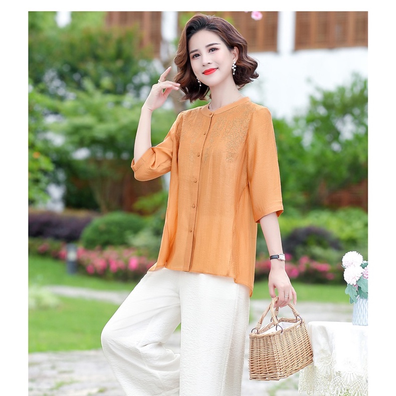 Áo Sơ Mi Cho Người Trung Niên, Người Già Đũi Thêu Đũi Mềm Mát Và Hoạ Tiết Thêu Sang Trọng Lịch Sự