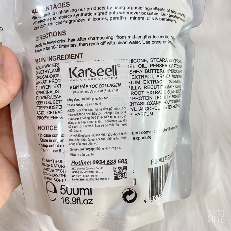 Phục hồi Collagen Karseell Maca – 500 ml (Túi) siêu mượt tóc ( Hàng chính hãng)