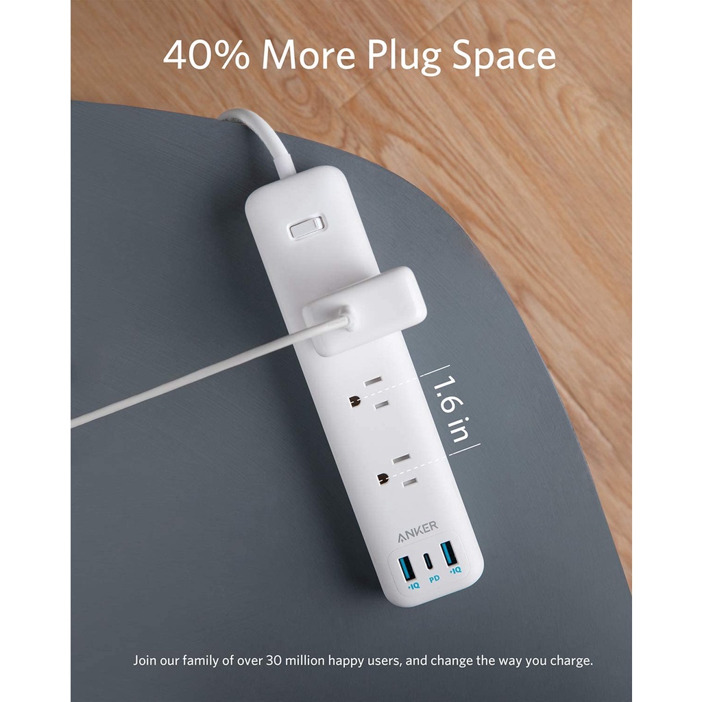 [NEW 100%] Ổ cắm điện Anker PowerStrip PD3 - A9133 Gồm 1Cổng Type C 30W 2 Cổng USB IQ + 3 Cổng AC 220V HÀNG AMAZON