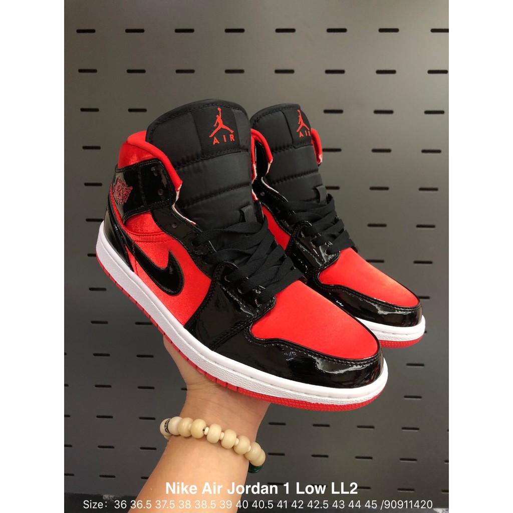 Giày jd 1 LL2 Mid Women's "Black Hot Punch"AJ1 màu đỏ đen
