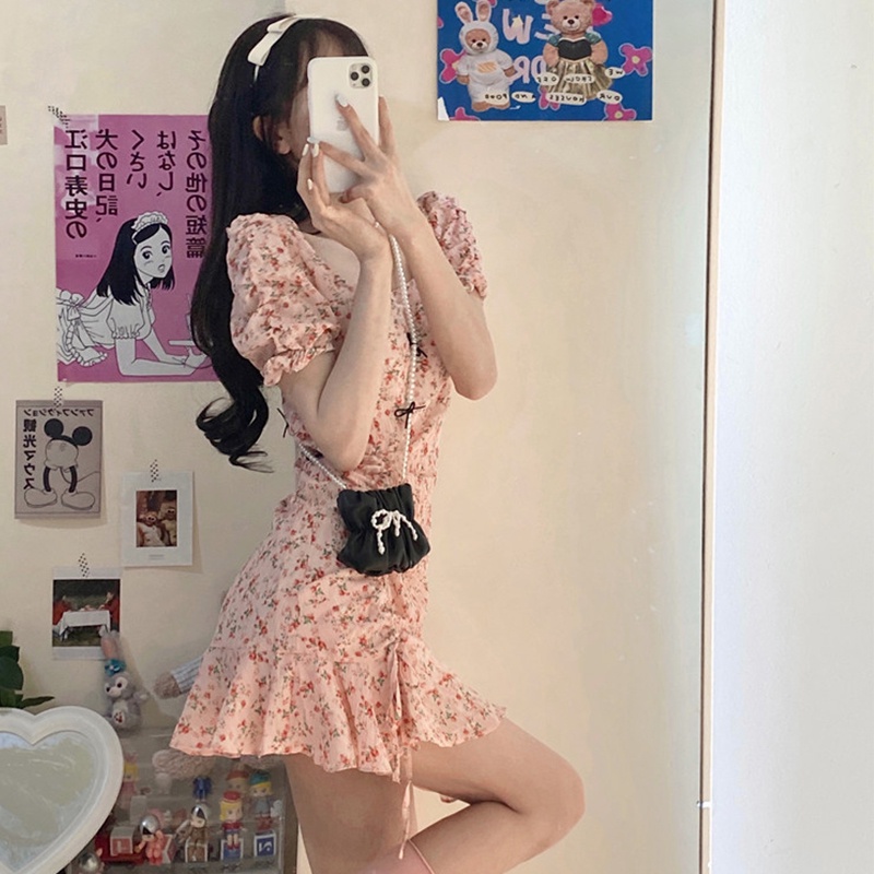 đầm hồng váy ngắn đầm hoa nhí vintage váy voan hoa nhí đầm tay phồng đầm cổ vuông đầm hở lưng đầm bigsize nữ váy nữ xinh váy đi chơi đầm đi tiệc đầm nữ