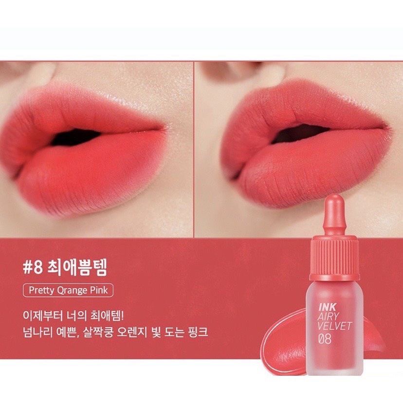 Son Ink Màu 08 Pretty Orange Pink (Airy) Hồng Cam San Hô Kem Lì Peripera Ink Airy Velvet Lip Tint Mới Nhất 4g